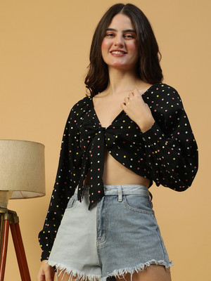 OXOLLOXO Casual Printed Women Black Top