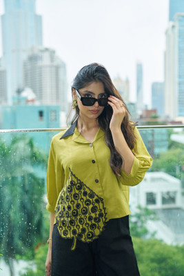 MAKHHI WEAR YOUR VIBE Casual Embroidered Women Green Top