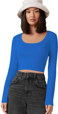 THE BLAZZE Casual Solid Women Dark Blue Top