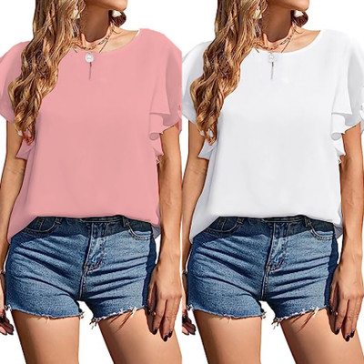 veshh Casual Solid Women Pink, Silver Top