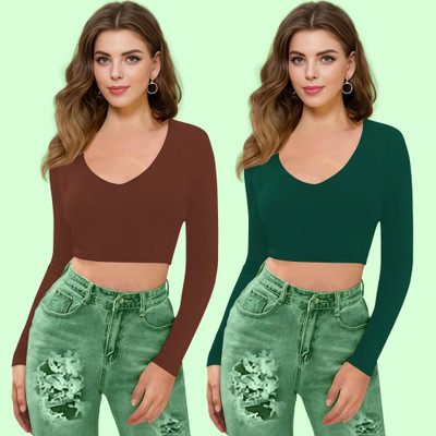 NAVYANKAA Casual Solid Women Green Top