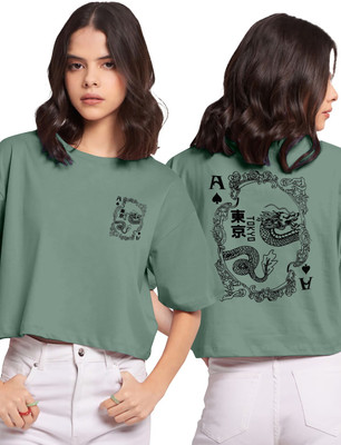hkCreation Casual Printed Women Dark Green Top