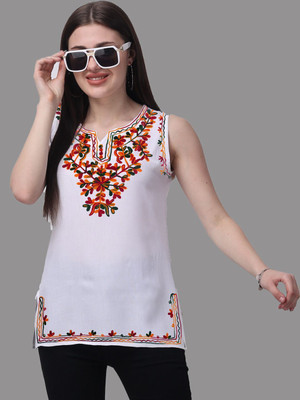 AMODERNFASHION Casual Embroidered Women White Top