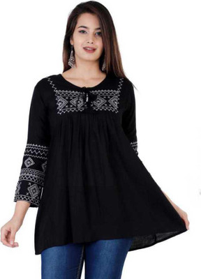 RTAE Casual 3/4 Sleeve Embroidered Women Multicolor Top