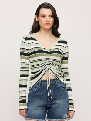 Pepe Jeans Casual Striped Women Green Top