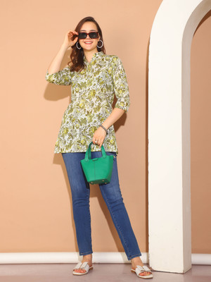 Aaradhya Fashion Casual Printed Women White, Green Top