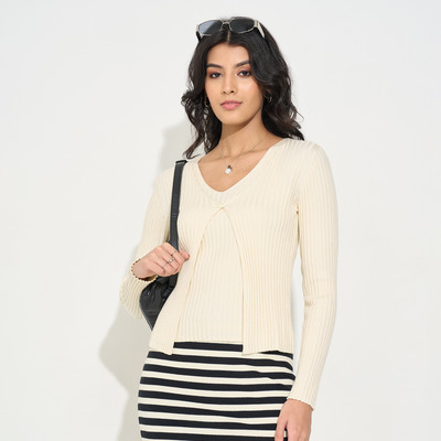 Honey By Pantaloons Casual Self Design Women White Top