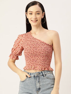 Moda Rapido Casual Printed Women Beige Top