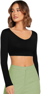 THEBLAZZEE Casual Solid Women Black Top