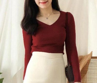 dreampetal Casual Solid Women Brown Top