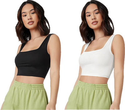 PINOVO Casual Solid Women Black, White Top