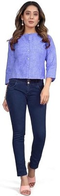 FASHIONsUp Casual Solid Women Dark Blue Top