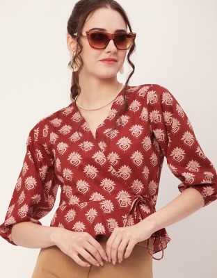 moomaya Casual Printed Women Maroon, Beige Top