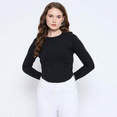 MADAME Casual Solid Women Black Top