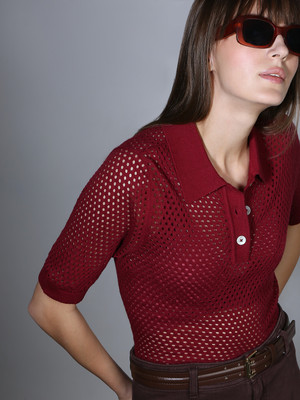 VERO MODA Casual Self Design Women Red Top
