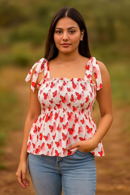 Zibadesigns Casual Printed Women White, Red Top