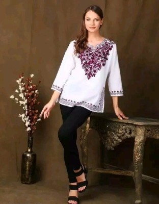 Naaz Clothing Casual Embroidered Women White Top