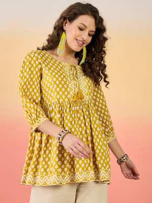 Sangria Casual Geometric Print Women Yellow Top
