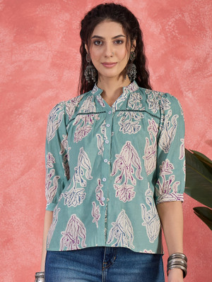Sangria Casual Printed Women Light Green Top