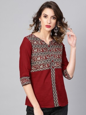 AKIKO Casual 3/4 Sleeve Printed Women Maroon Top