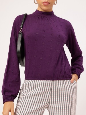 Dressberry Casual Self Design Women Purple Top