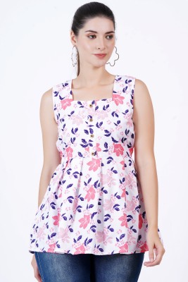 Majestykart Casual Printed Women White, Dark Blue, Pink Top