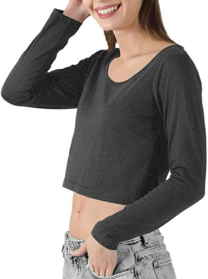 THE BLAZZE Casual Solid Women Grey Top