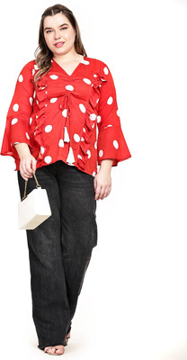Kalakaari Casual Polka Print Women Red Top