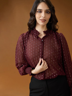 Globus Casual Solid Women Maroon Top