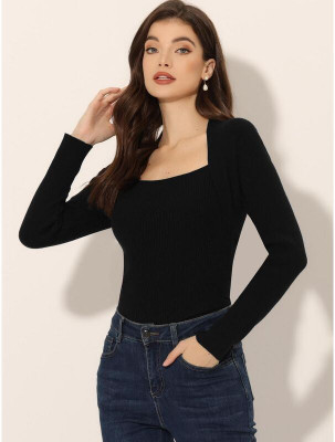 PUERY Casual Solid Women Black Top