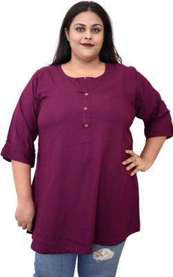 myplusfashion Casual Solid Women Maroon Top