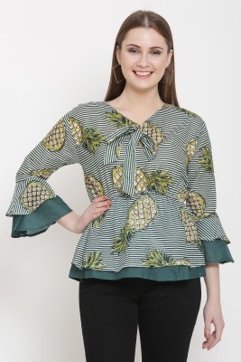 ukaim fashion Casual Bell Sleeve Printed Women Multicolor Top