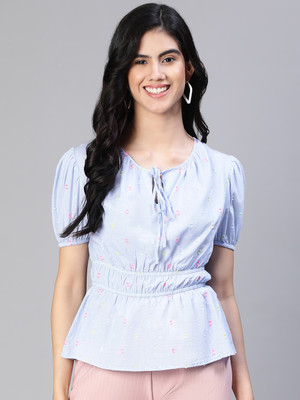 OXOLLOXO Party Self Design Women Light Blue Top