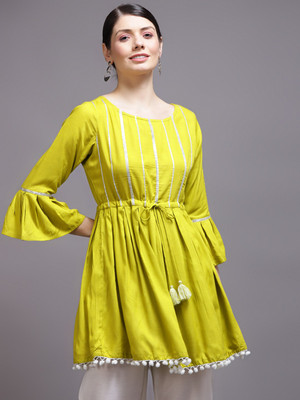 CORA Casual Solid Women Green Top