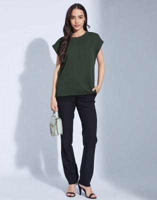 Selvia Casual Solid Women Dark Green Top