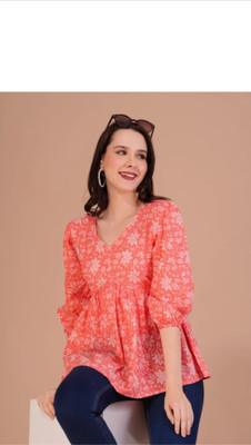 LUKI Party Printed Women Orange Top