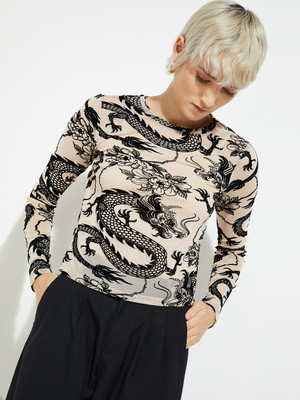 MAX Casual Printed Women Beige Top
