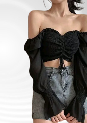 Belfry Casual Solid Women Black Top