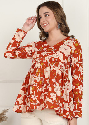 LADY ZOOM Party Printed Women Red Top