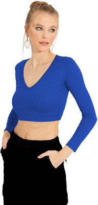 THE BLAZZE Casual Solid Women Dark Blue Top