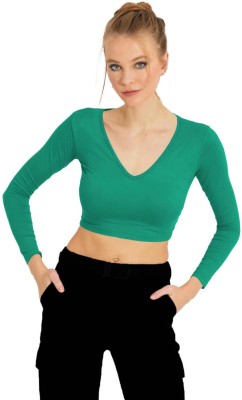 THE BLAZZE Casual Solid Women Green Top