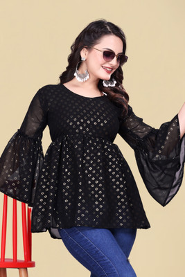 shitdhey Party Printed Women Black Top