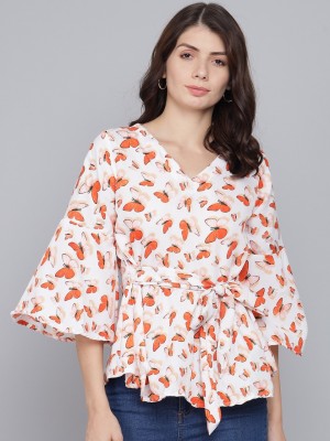 Dazzler Fashion Casual Printed Women White, Pink, Orange Top