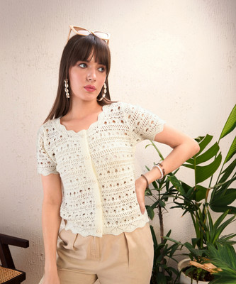 SASSAFRAS Casual Self Design Women White Top