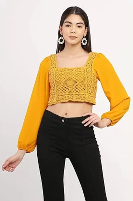 Whitewhale Casual Self Design Women Yellow Top
