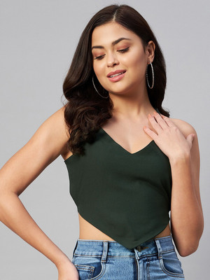 ANGIYA Casual Solid Women Green Top