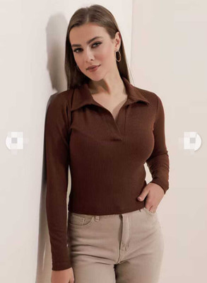 sasafaras Casual Solid Women Brown Top