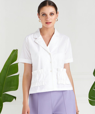 ATHENA Casual Solid Women White Top