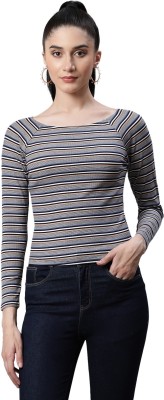 GLOBAL REPUBLIC Casual Striped Women Blue, Grey Top