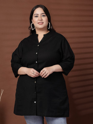 PLUSS Casual Solid Women Black Top